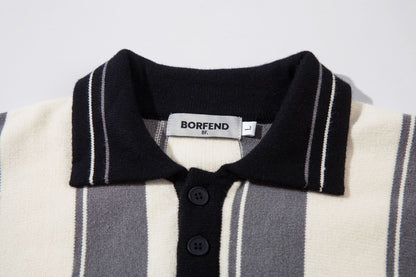 Colorblock Striped Polo Knit Sweater WN11393