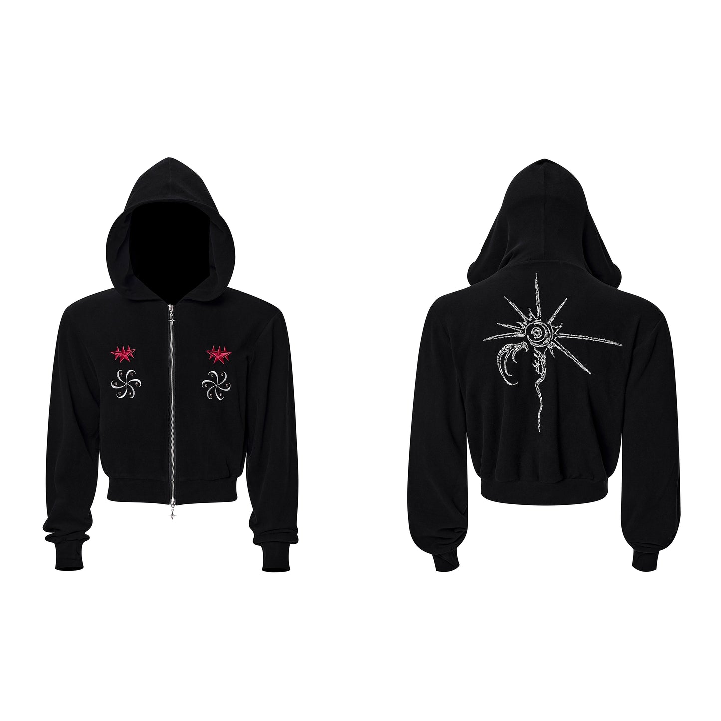 Warm Velour Hand Embroidery Short Zipper Hoodie & Cardigan WN21831