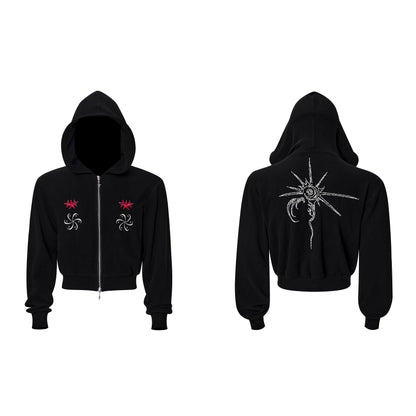 Warm Velour Hand Embroidery Short Zipper Hoodie & Cardigan WN21831