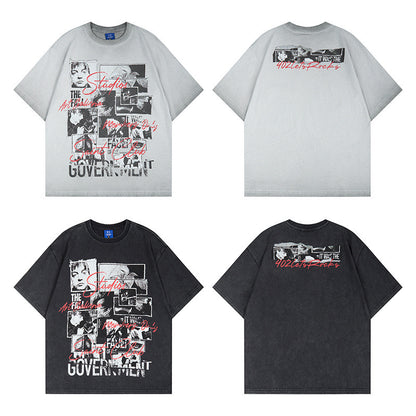 Graphic Print Wash Damage Cotton Short Sleeve T-Shirt WN25645