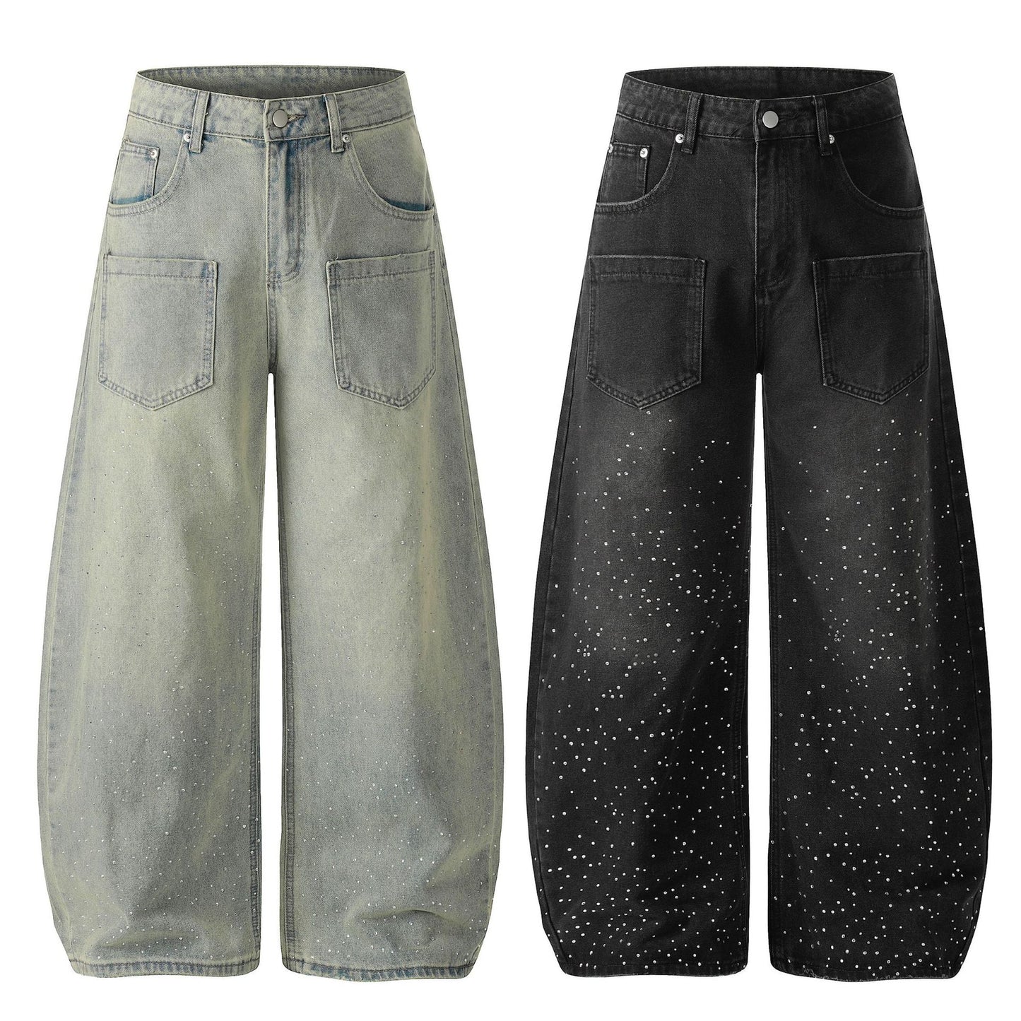 Washed Paint Pocket Wide Leg Denim Jeans WN25792