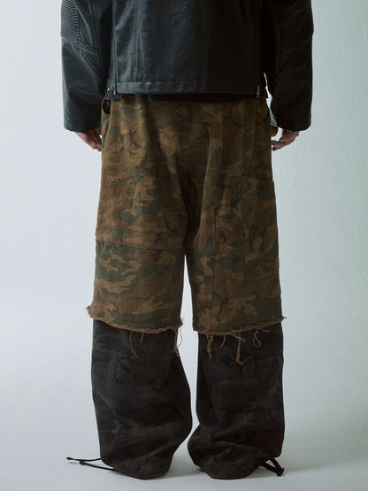 Camouflage Washed Damage Double-Layer Cargo Pants WN12270