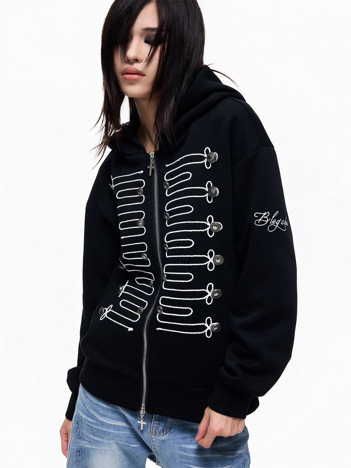 Napoleon Braid Cross Zipper Hoodie WN27338