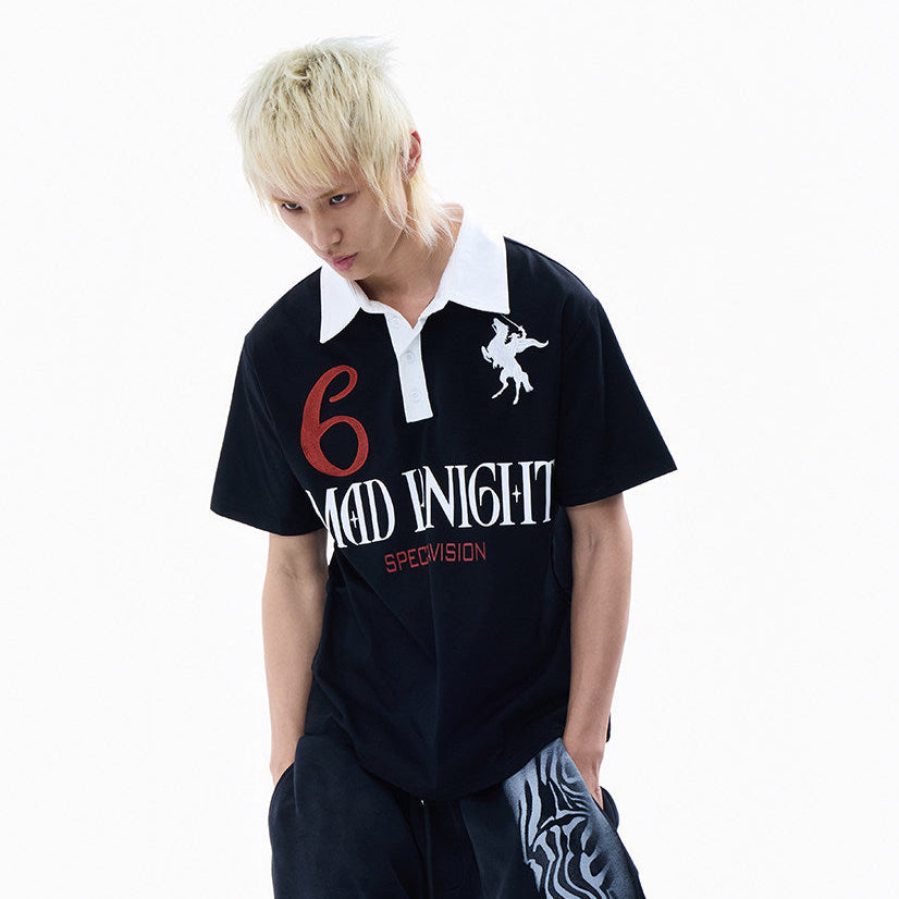 Cotton Embroidery Contrast Panel Polo Short Sleeve T-Shirt WN27327