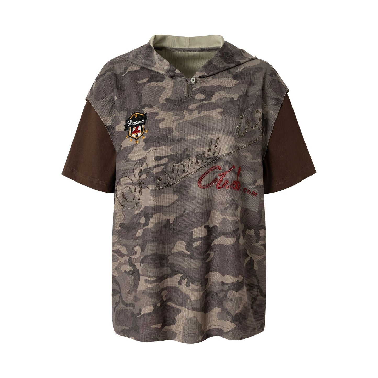Camouflage Contrast Sleeve Embroidery Hoodie WN25503