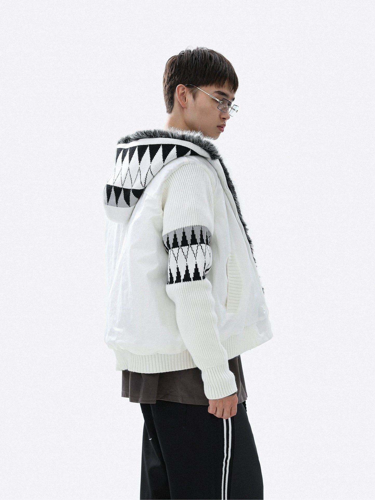 Colorblock Patch Thick Fake Fur-Collar Puffer Jacket WN22121