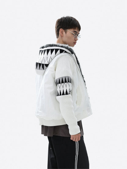 Colorblock Patch Thick Fake Fur-Collar Puffer Jacket WN22121