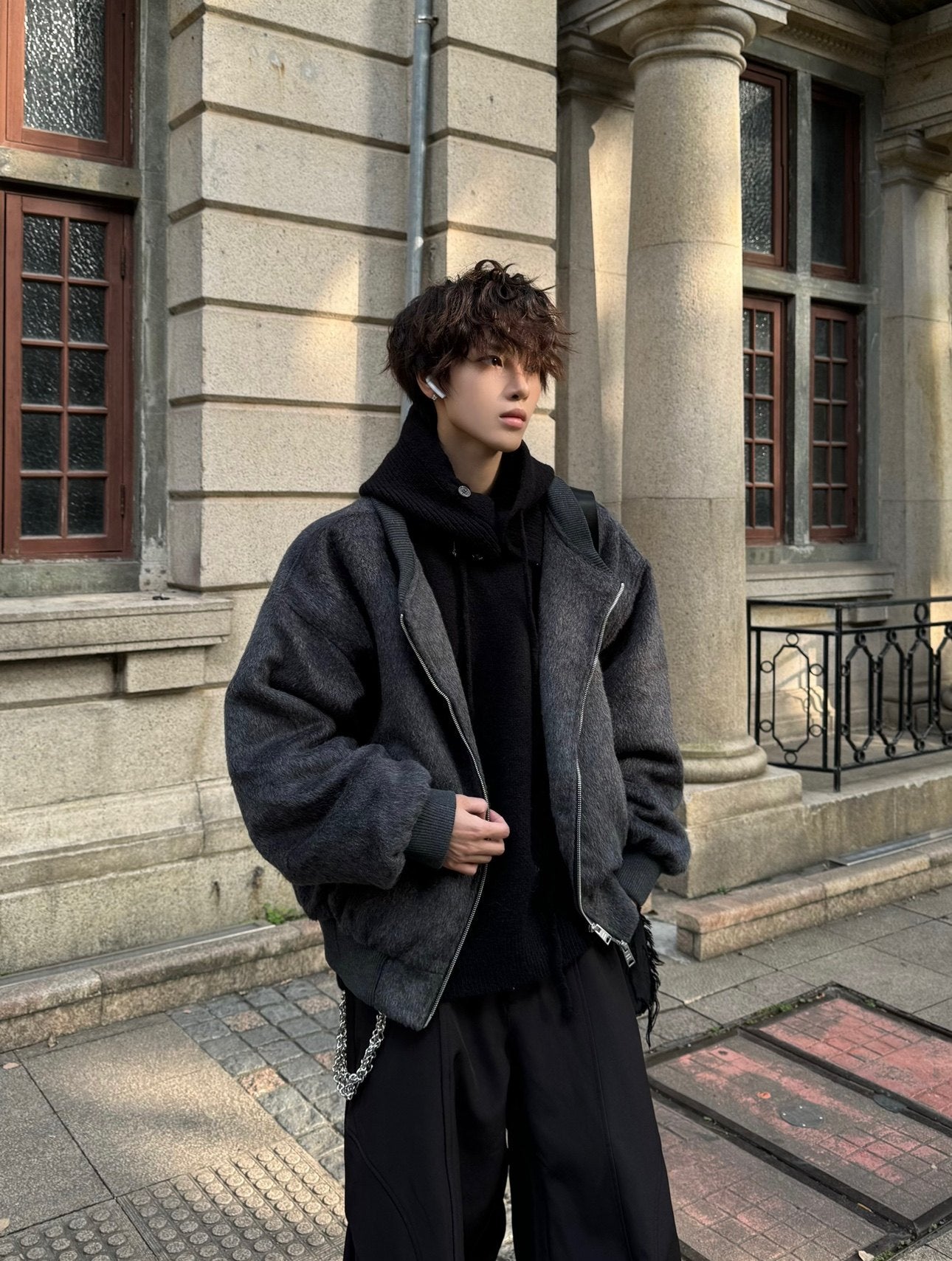 Fake Layered Hooded Thick Wool Jacket WN23175