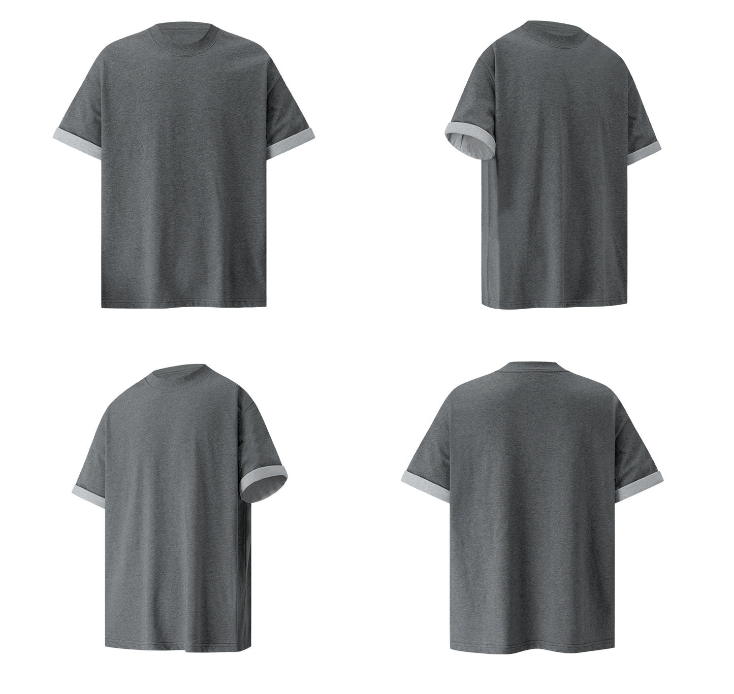 Contrast Cuff Fake Layered Boxy Oversize Short Sleeve T-Shirt WN26301