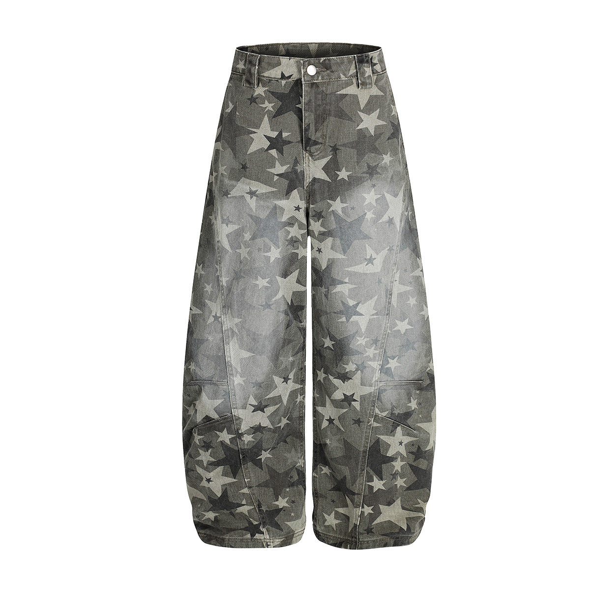 Star Print Washed Wide Leg Denim Jeans WN23602