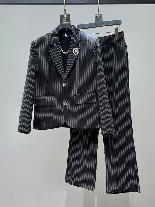 Striped Tailored Jacket & Wdie Leg Trousers Setup WN23883