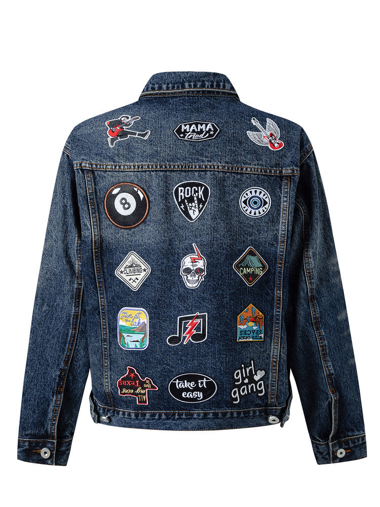 Multi Patch Applique Washed Denim Jacket WN24057