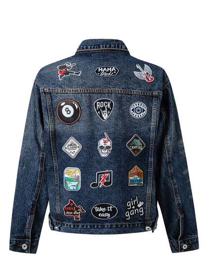 Multi Patch Applique Washed Denim Jacket WN24057