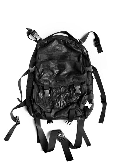 WN27074 CinderVein crack-coated nylon webbing backpack, patent leather, antique silver buckle, leather tag functional backpack WN27074