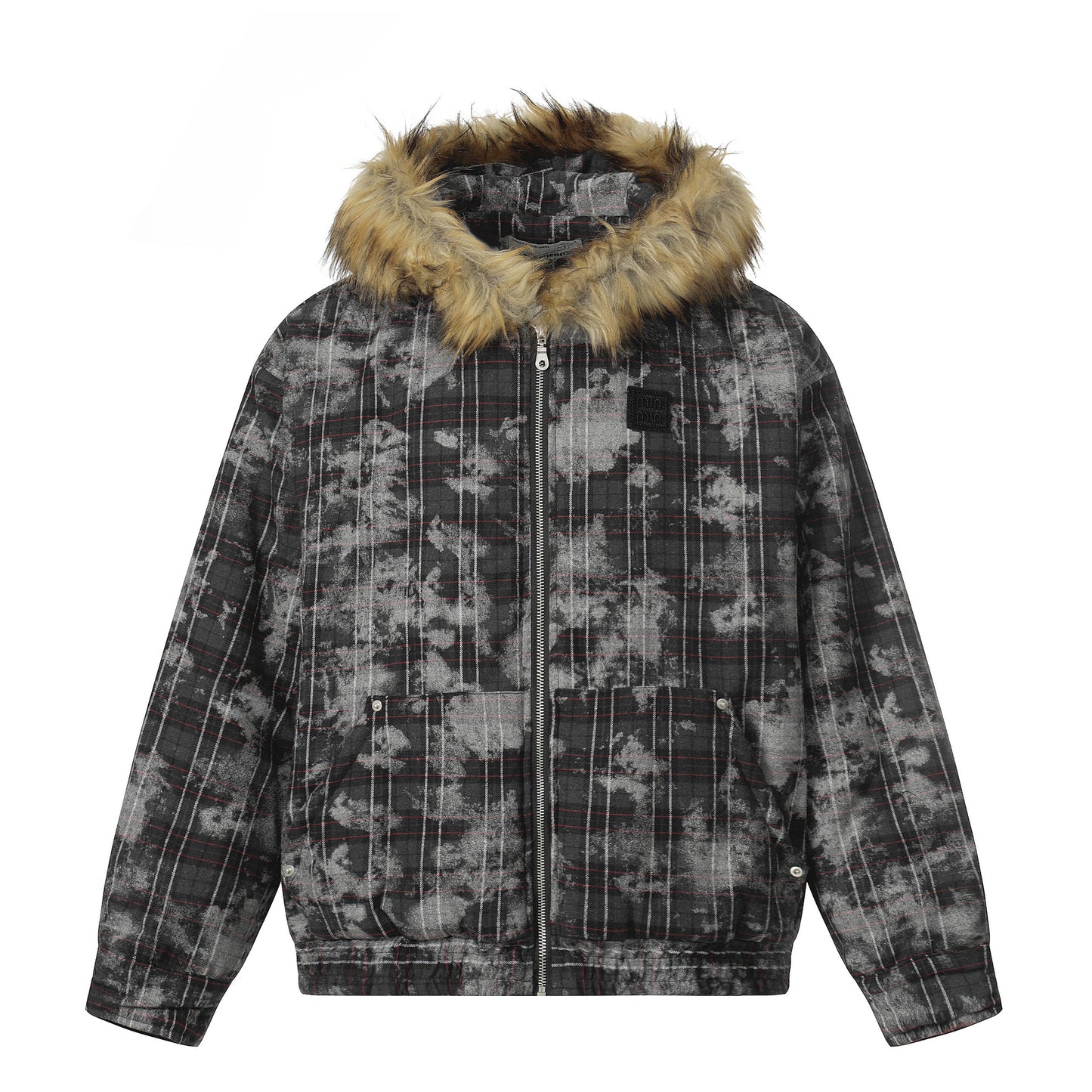 Fake Fur Collar Lamb Fleece Plaid Puffer Jacket WN21884