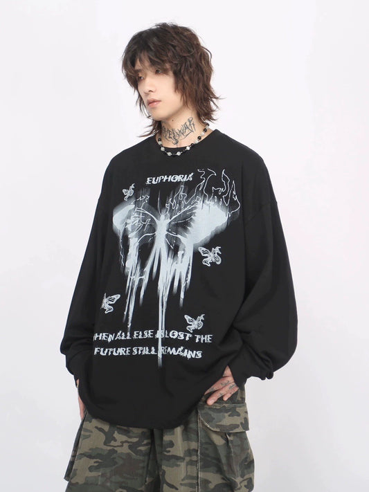 Graffiti Print Oversize Long Sleeve T-shirt WN8404