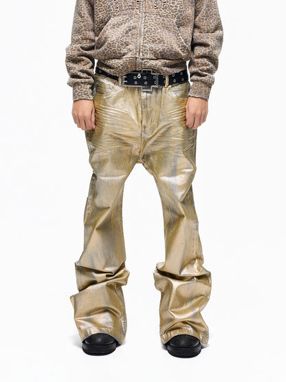 Metallic Coating Stacked Straight Denim Jeans WN27300