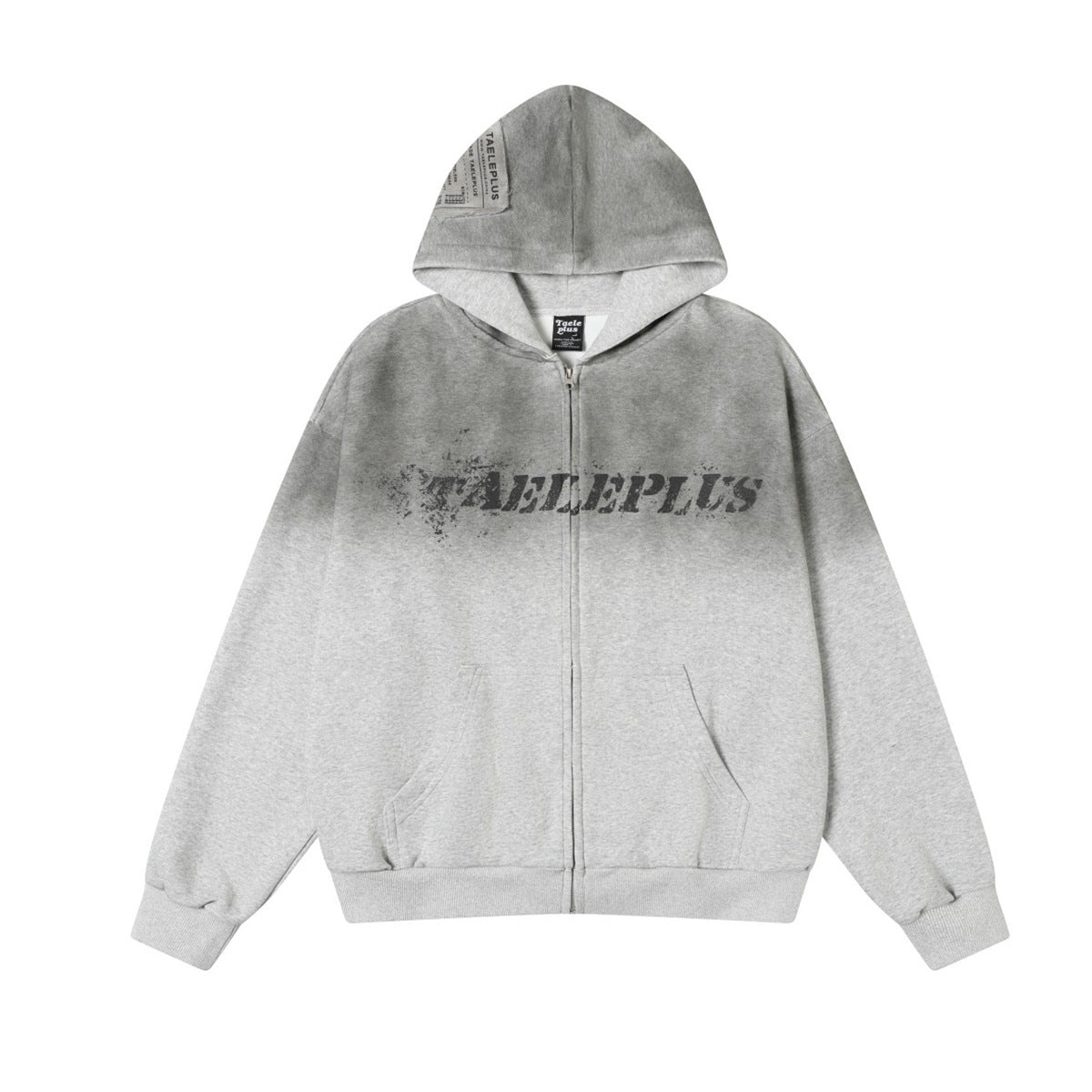 Gradient Washed Stain Dye Zipper Hoodie WN25616