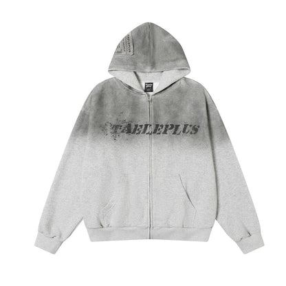Gradient Washed Stain Dye Zipper Hoodie WN25616