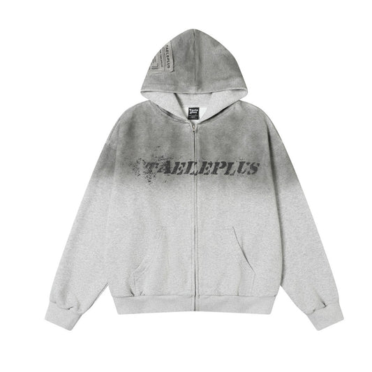 Gradient Washed Stain Dye Zipper Hoodie WN25616
