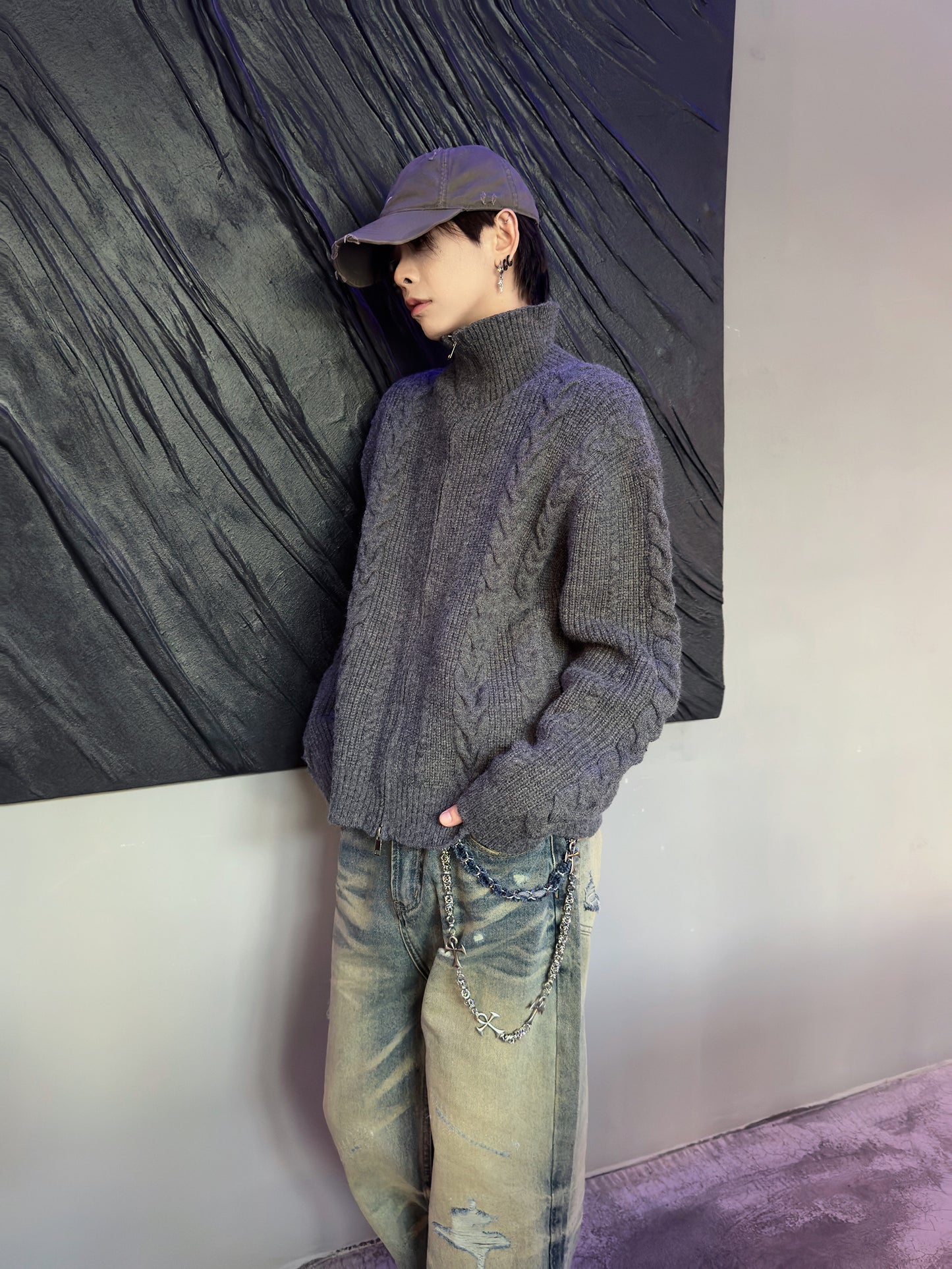 Cable Knit Zipper Cardigan WN22952