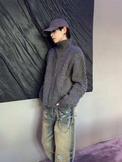 Cable Knit Zipper Cardigan WN22952