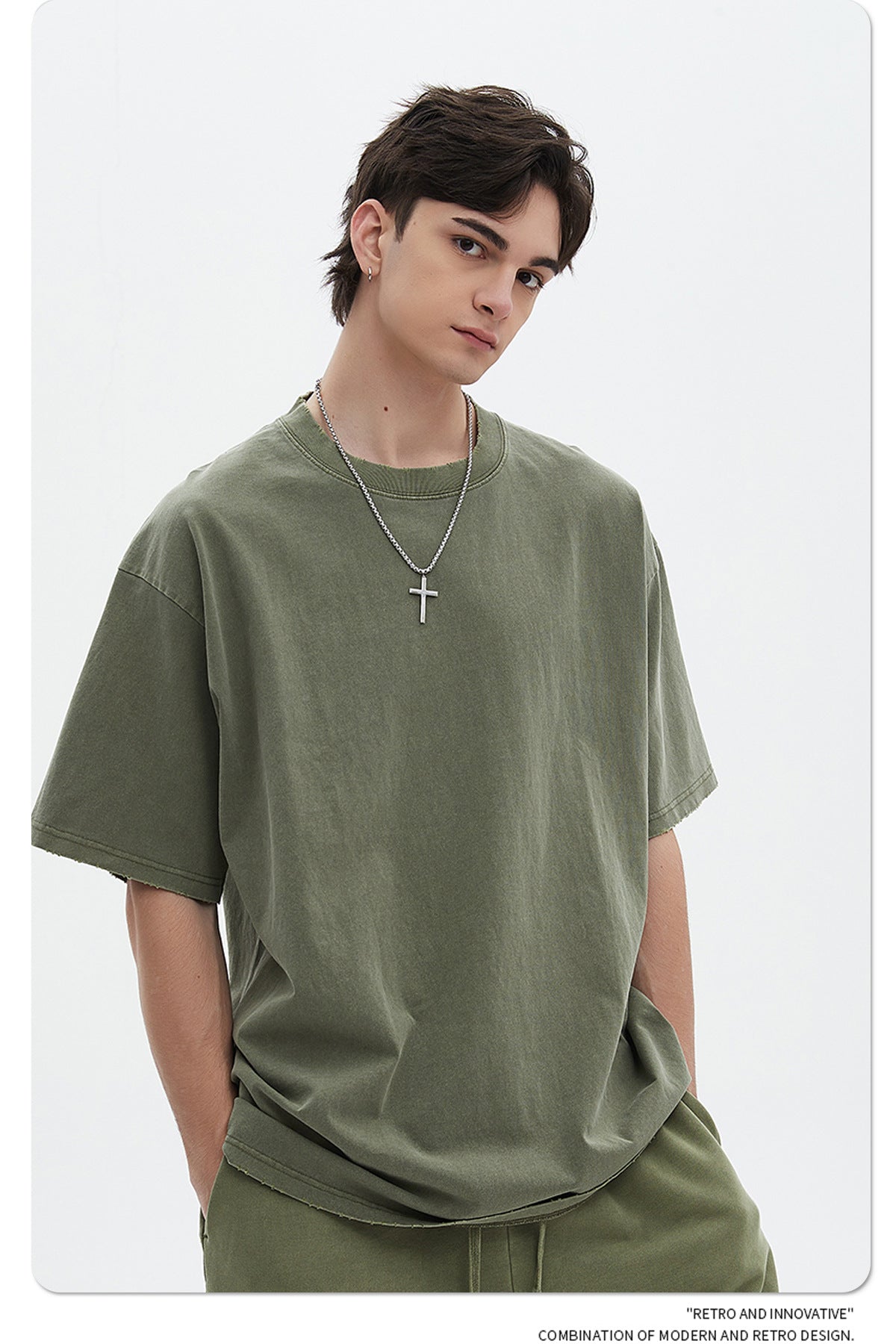 Washed Dyed Oversize Damage Short-sleeve T-shirt & Short Sweatpants Setup WN6630-K