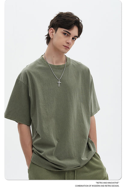 Washed Dyed Oversize Damage Short-sleeve T-shirt & Short Sweatpants Setup WN6630-K