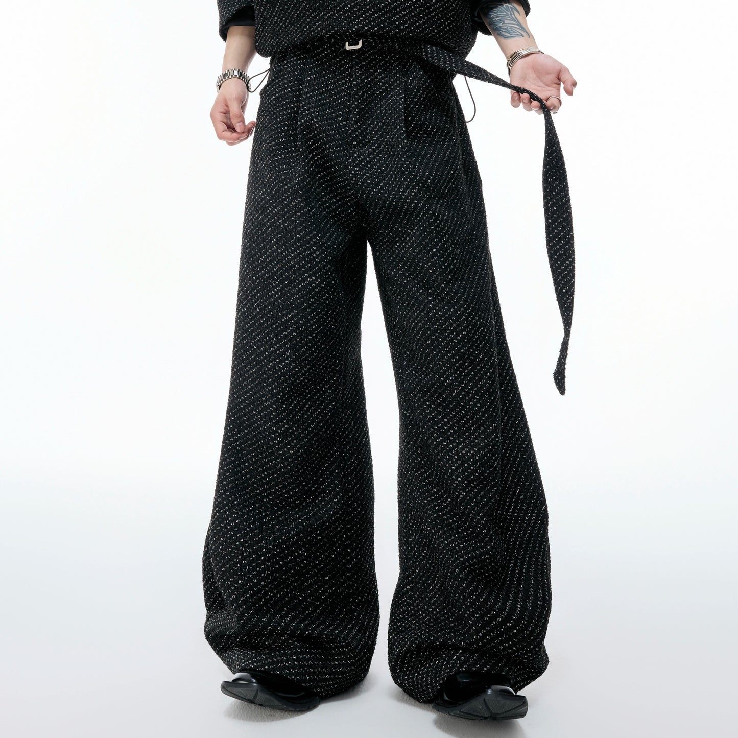 Pearl Button Textured Jacket & Wide Leg Pants Setup WN20529