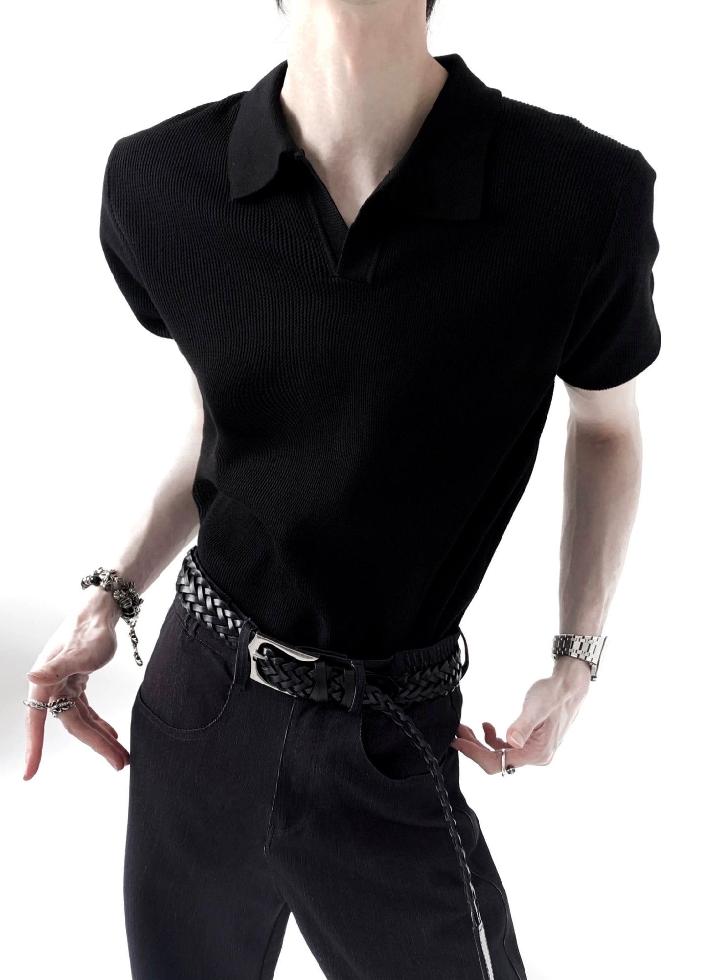 Collar Plain Short Sleeve Knit Polo Shirt WN20353