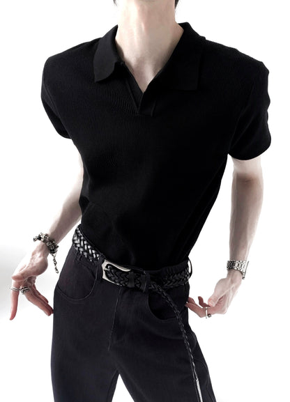 Collar Plain Short Sleeve Knit Polo Shirt WN20353