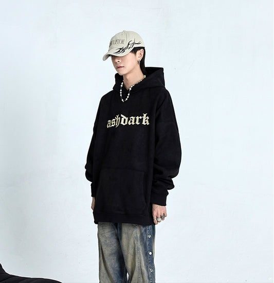 Oversize Logo Embroidery Suede Hoodie WN5830