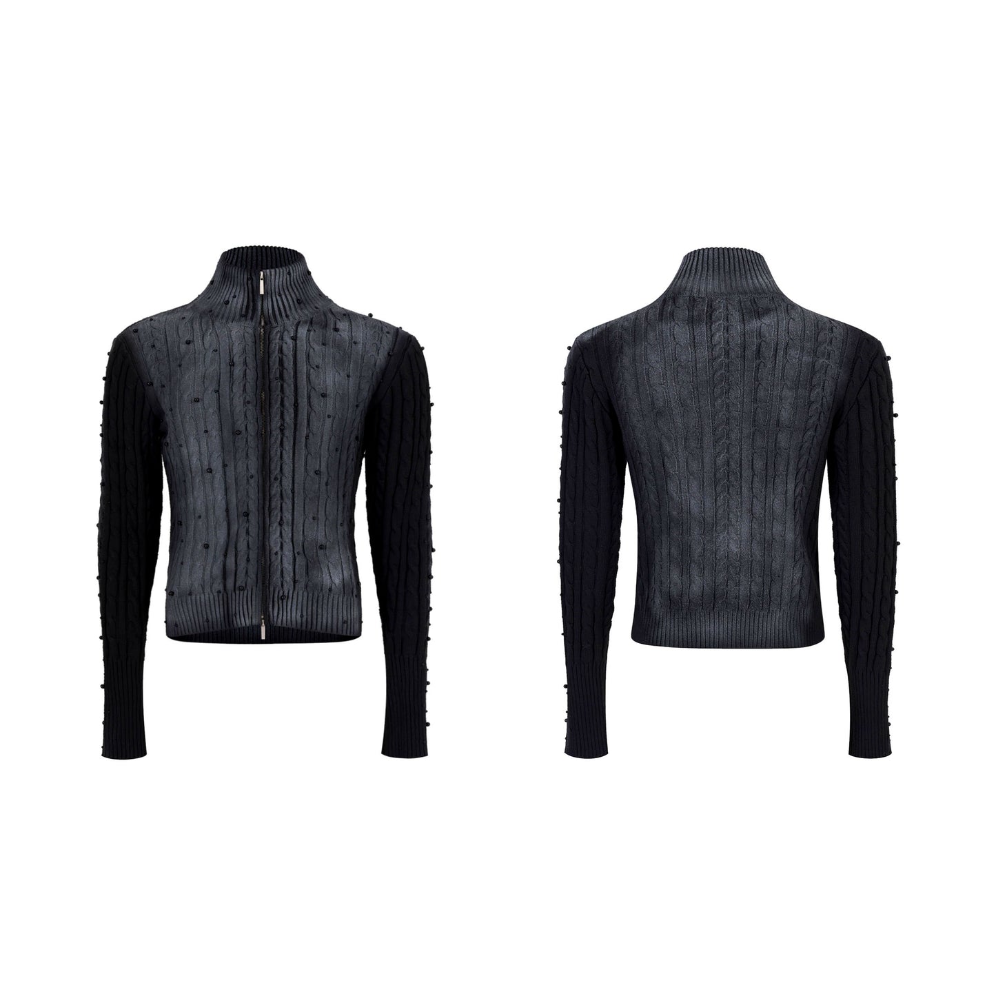 Gradient Cable Knit Zippr Hoodie & Stand Collar Knit Zipper Cardigan WN21769