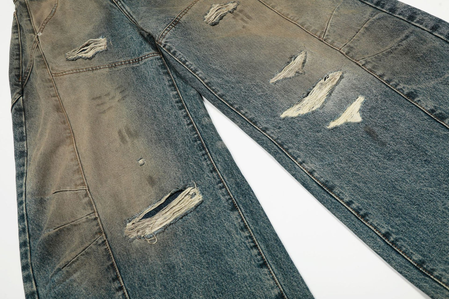 Washed Deconstruction Barrel Denim Jeans WN26067