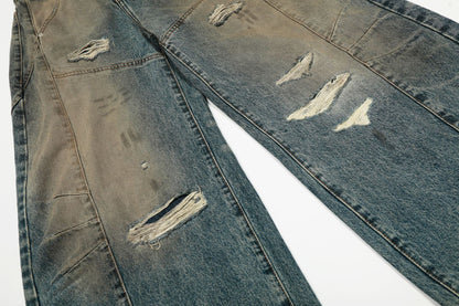 Washed Deconstruction Barrel Denim Jeans WN26067