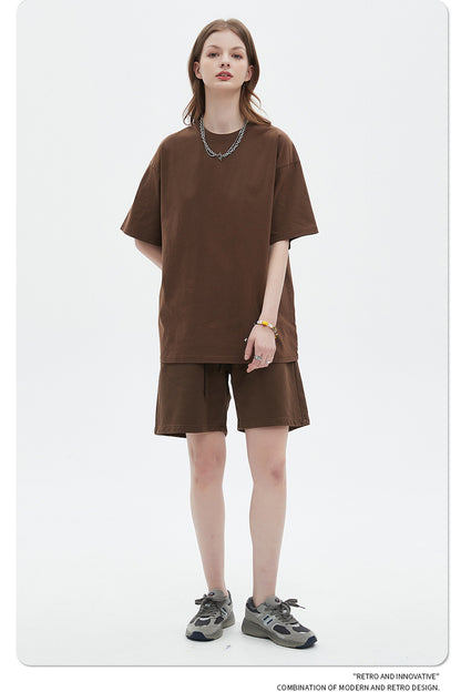 Washed Dyed Oversize Damage Short-sleeve T-shirt & Short Sweatpants Setup WN6630