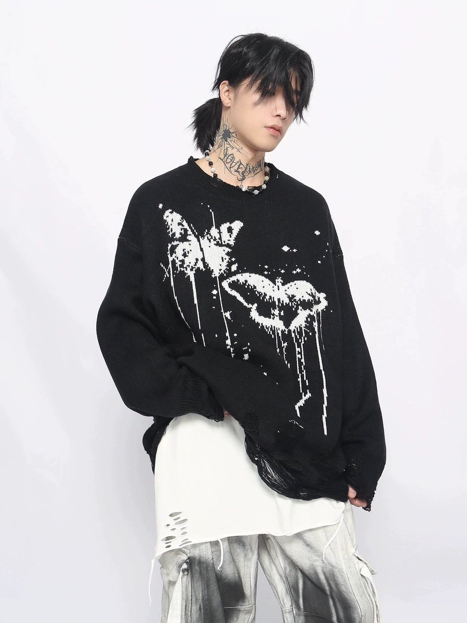 Oversize Graffiti Design Knit Sweater WN8758