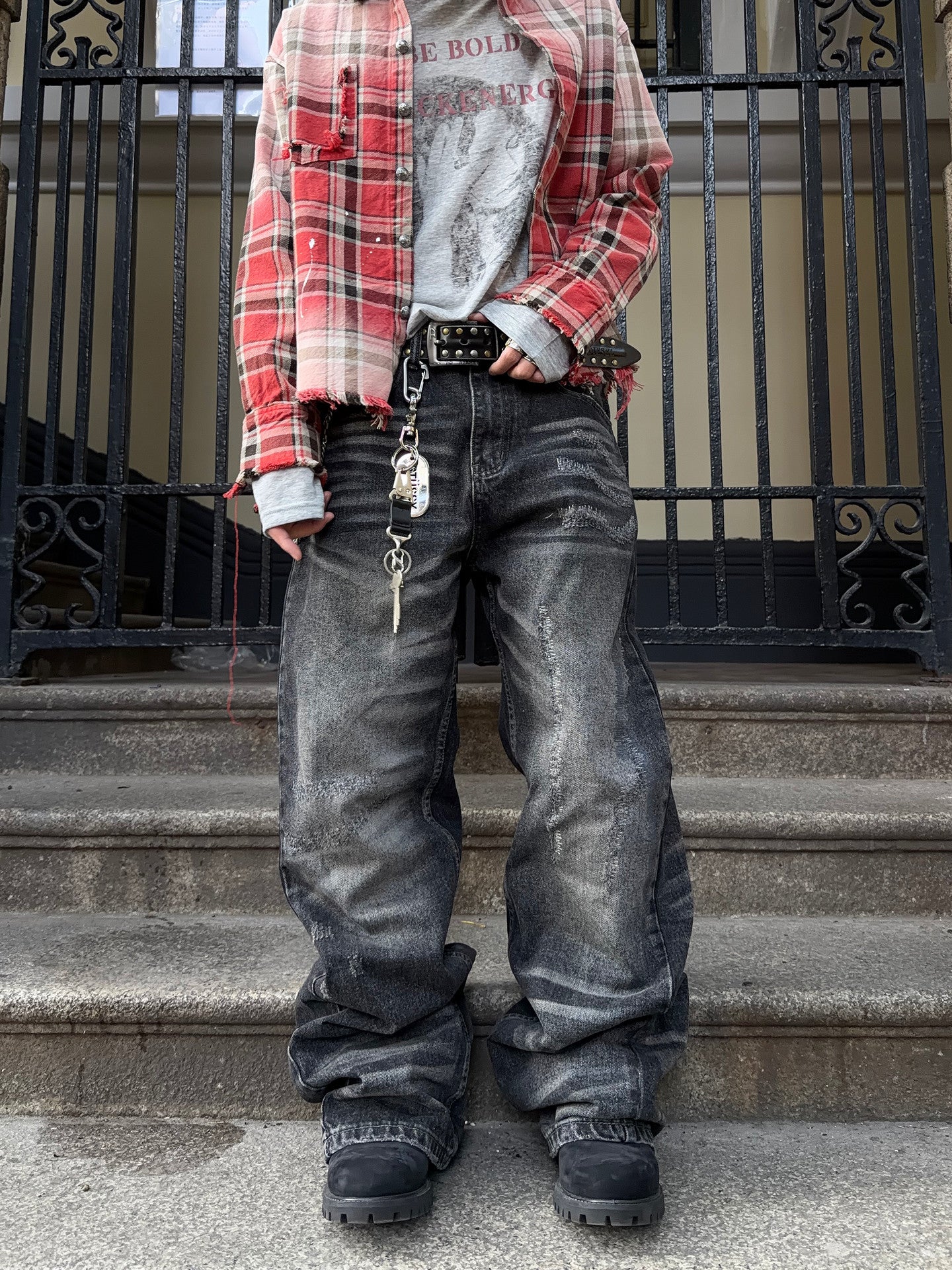 Washed Straight Denim Jeans WN24390