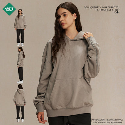 Oversize Zipper Design Damage Hoodie WN9979