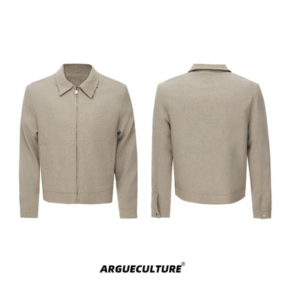 Rhinestone Decor Zipper Jacket & Wide Leg Pants Setup WN21228