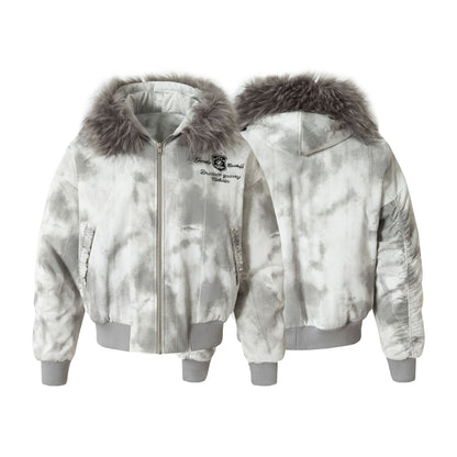 Fake Fur Collar Washed Puffer Jacket WN21896