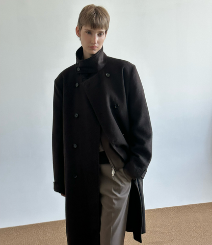 Standing-Collar Double-Breasted Wool Coat WN21642