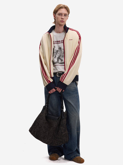 Stripe Contrast Short Zipper Jacket WN21430