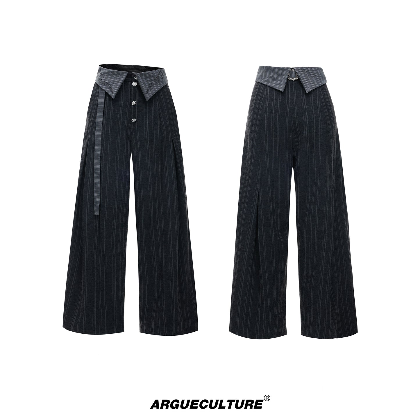 High-Waist Stripe Ribbon Wide Leg Pants WN27013