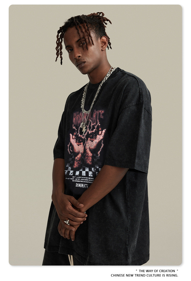 Washed Print Oversize Short-sleeve T-shirt WN6395