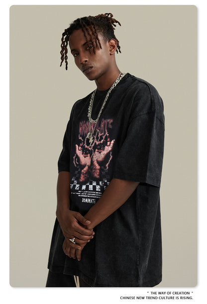 Washed Print Oversize Short-sleeve T-shirt WN6395