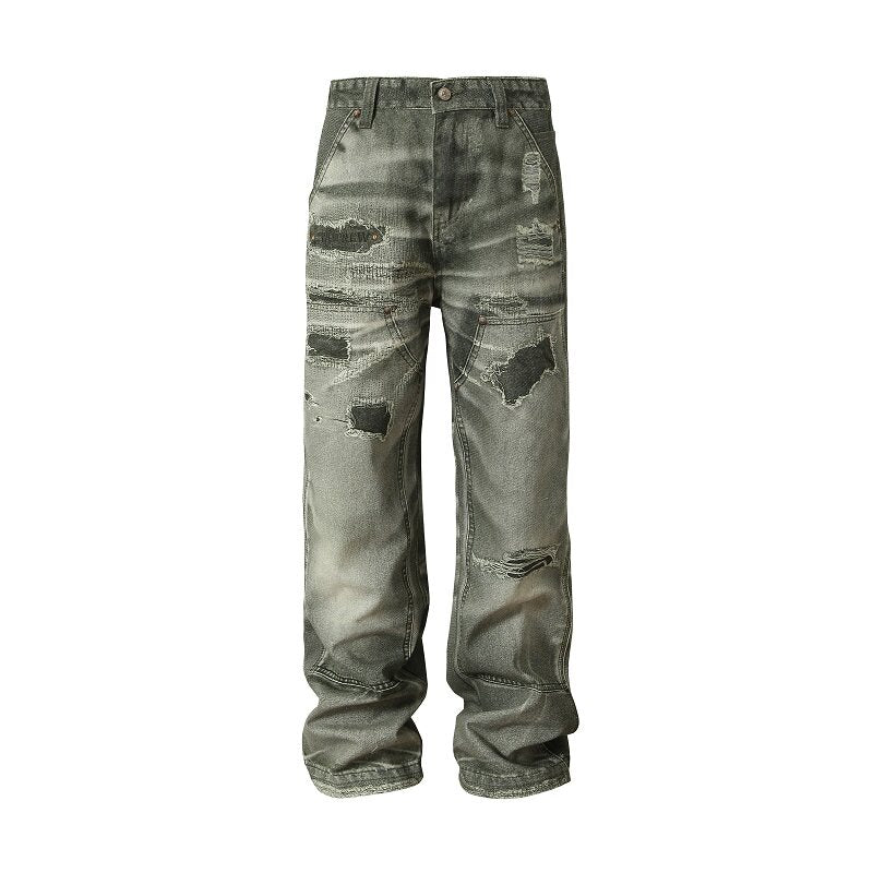 Damage Wash Straight Denim Jeans WN23221