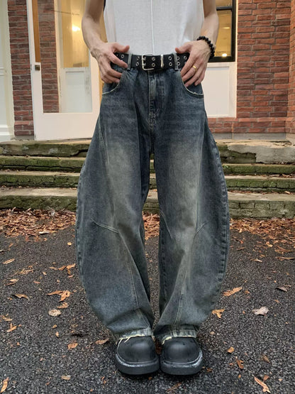 Fade Wash Heavyweight Wide Leg Denim Jeans WN19923
