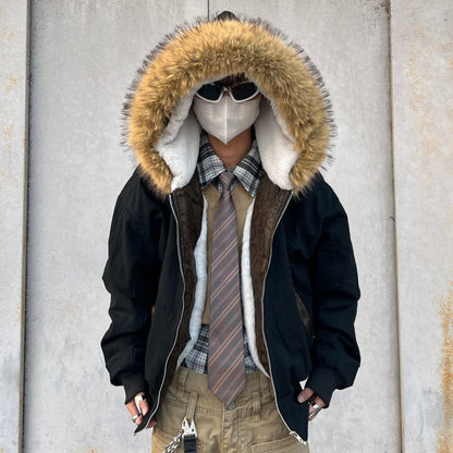 Fake Fur Hooded Fleece Lining Jacket WN24073