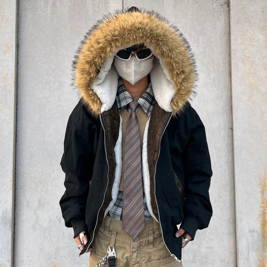 Fake Fur Hooded Fleece Lining Jacket WN24073